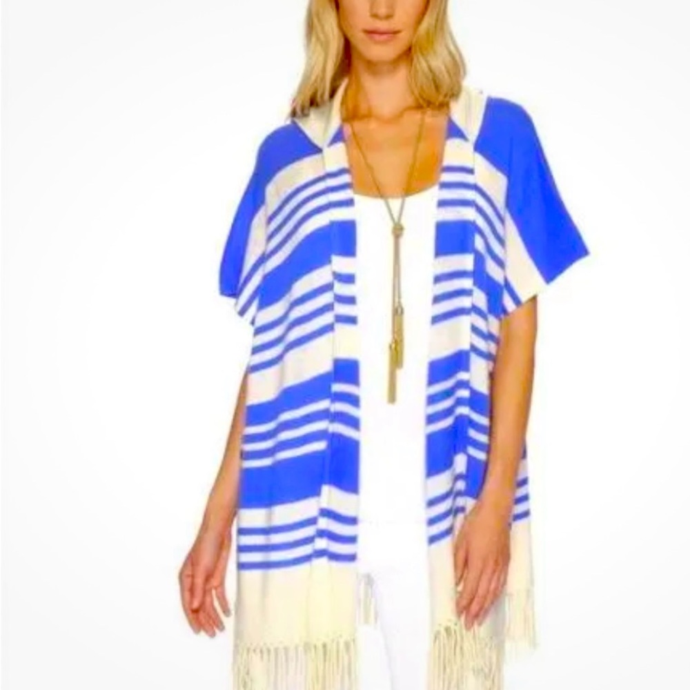 Lilly Pulitzer Avion Cashmere open Cardigan in Beckon Blue, NWOT, One Size